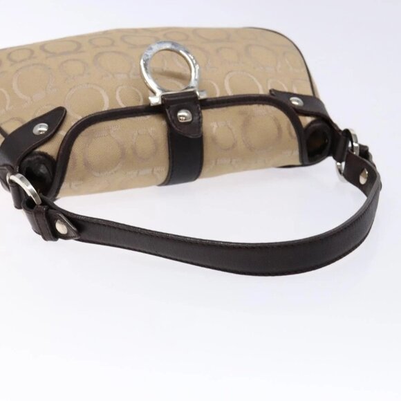 Salvatore Ferragamo Gancini Hand Bag Canvas Beige Silver Auth bs28514 - Picture 8 of 16